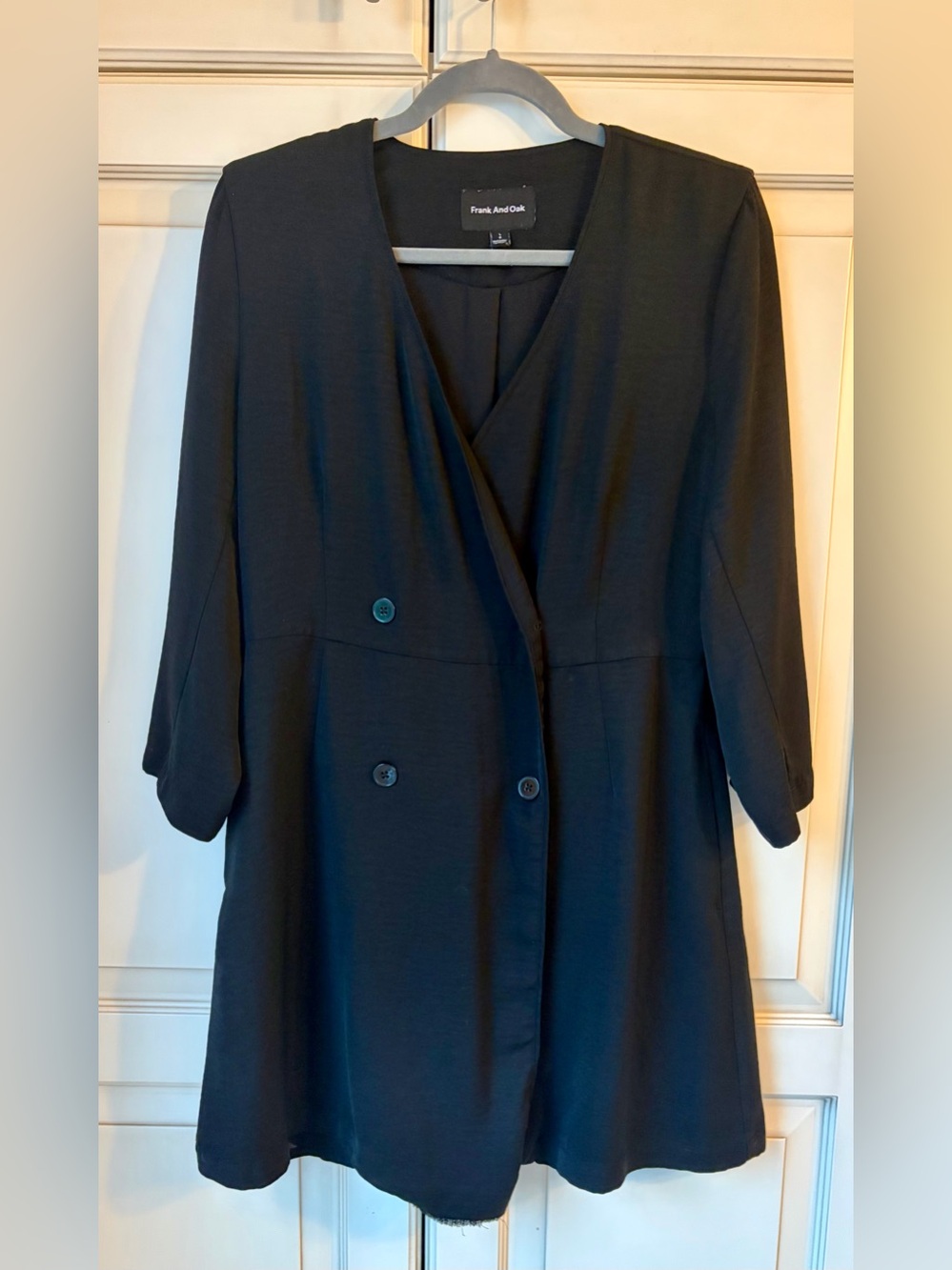 🍎 Frank & Oak Black Long-Sleeve Double-Breasted “wrap” Dress. Large.